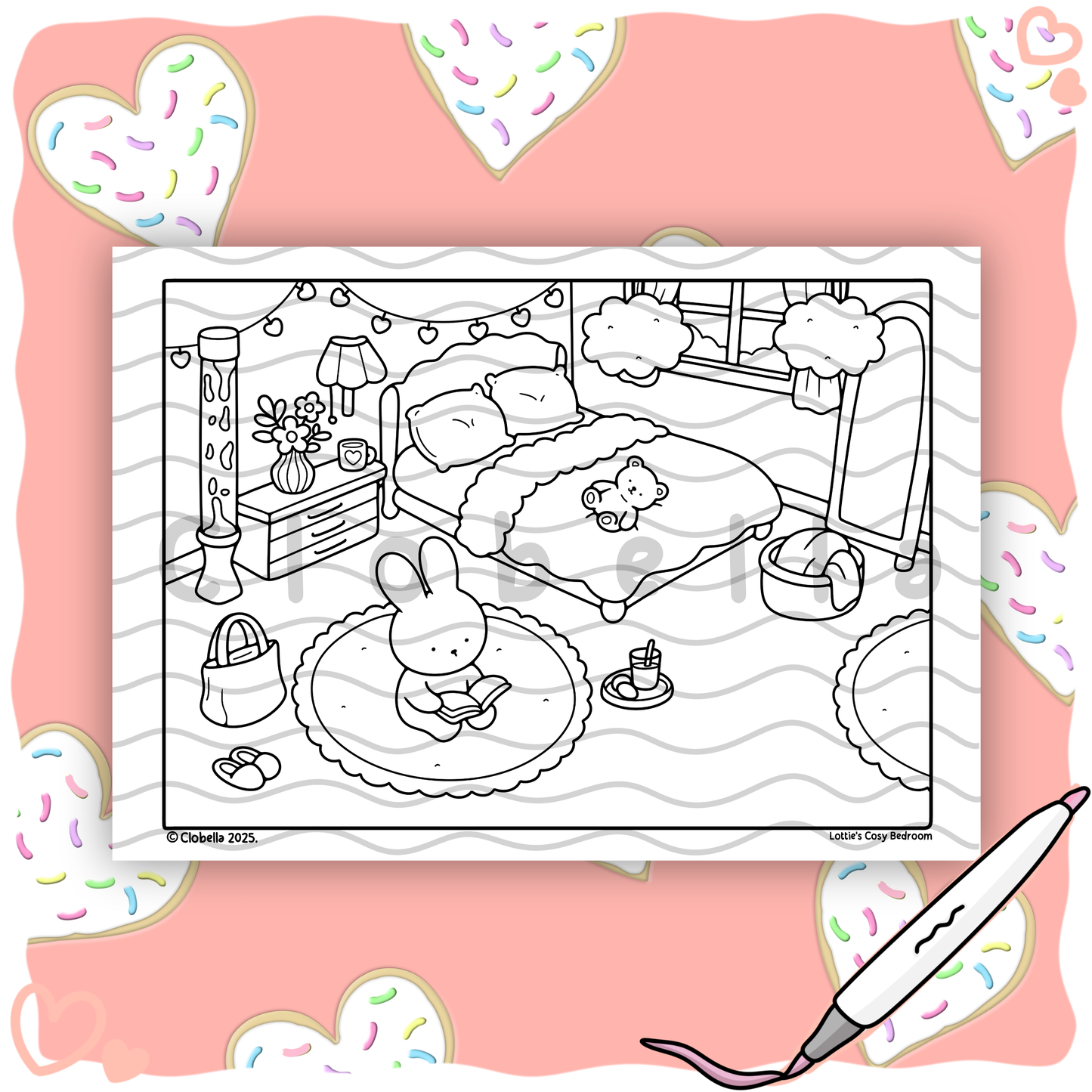 Digital Download - Lotties Cosy bedroom Colouring Page