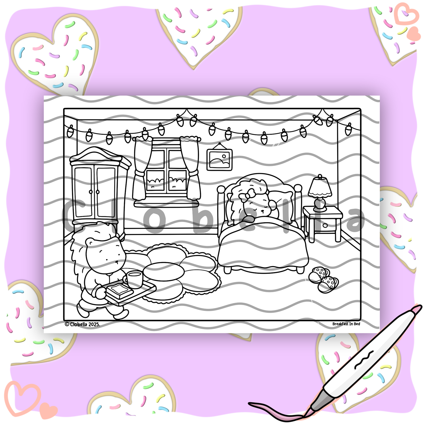 Digital Download - Breakfast in Bed Colouring Page
