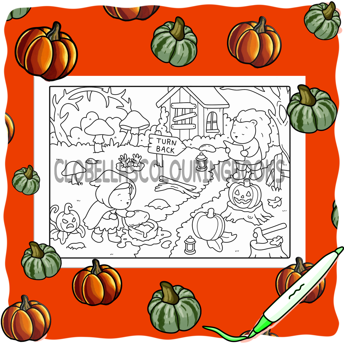 Digital Download - Spooky Halloween Forest Hedgie & Honey Colouring Page