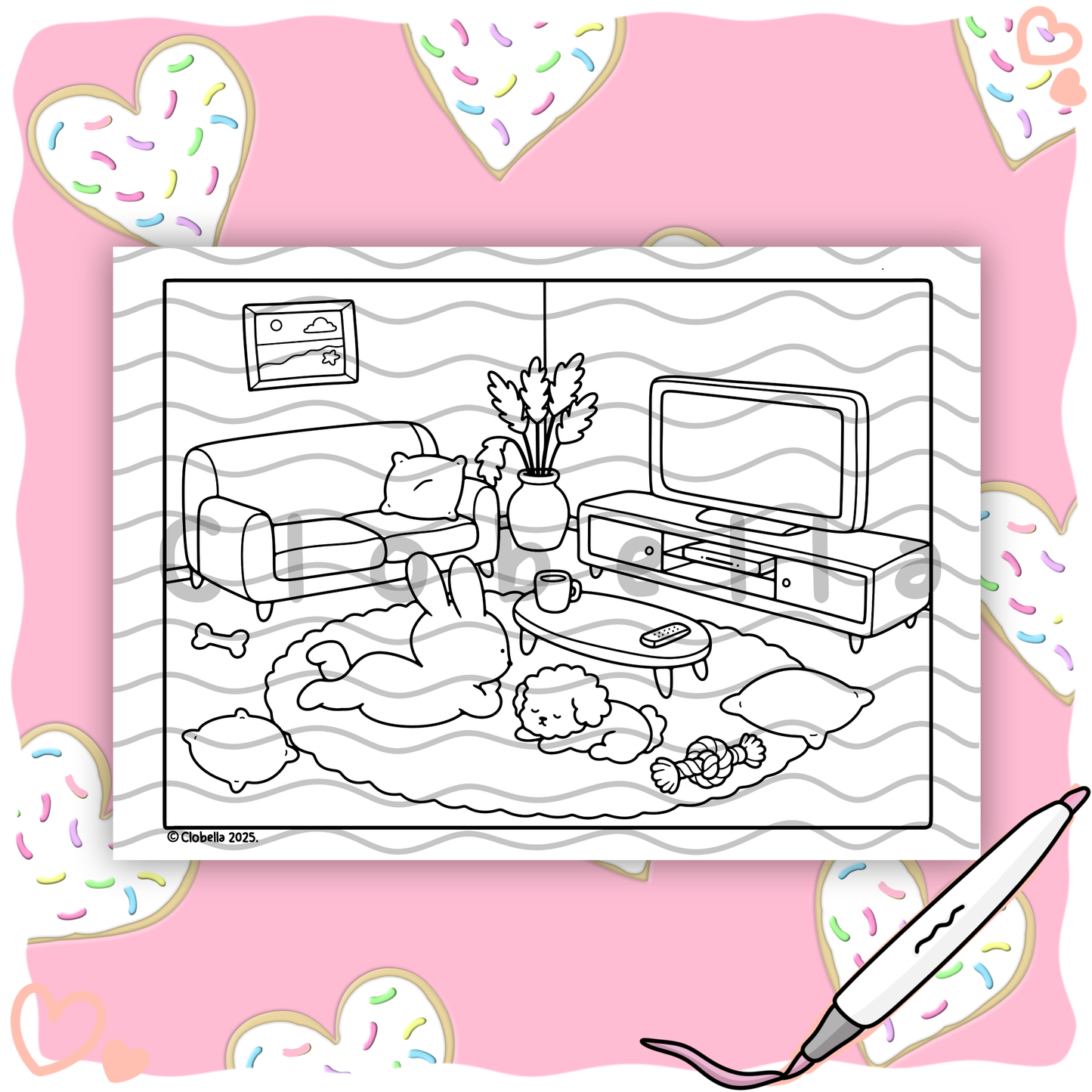 Digital Download - Lottie’s Evening By the TV Colouring Page