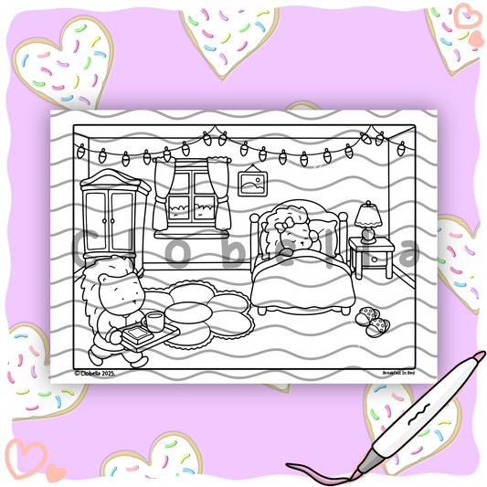 Digital Download - Breakfast in Bed Colouring Page