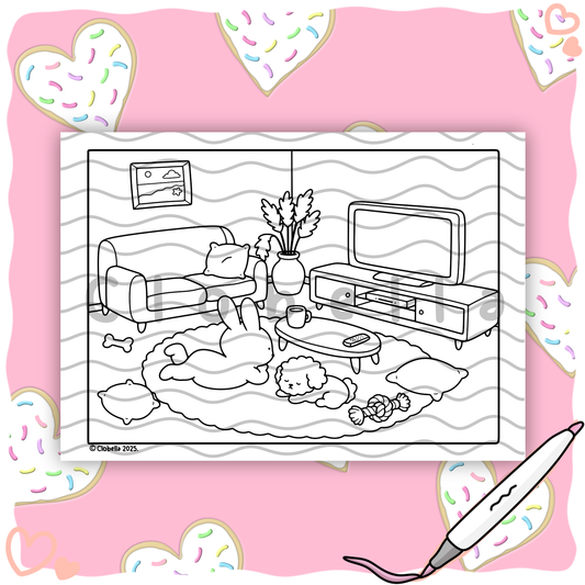 Digital Download - Lottie’s Evening By the TV Colouring Page