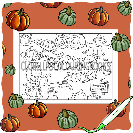Digital Download - Hedgie & Honey Pumpkin Patch Colouring Page